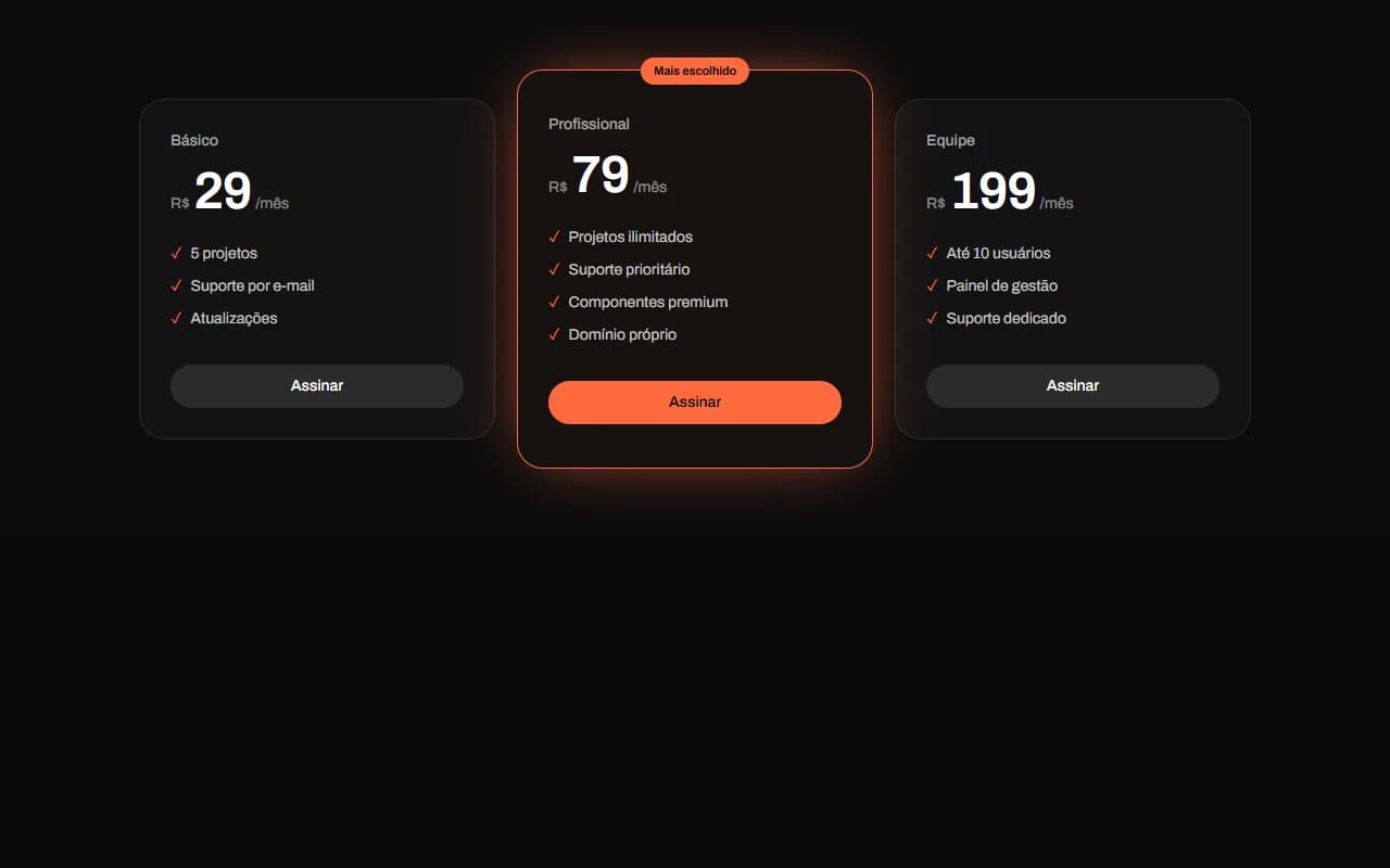 Prévia de Preços em Três Planos