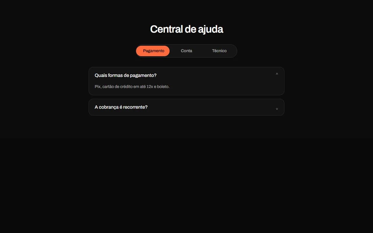 Prévia de FAQ com Abas por Assunto