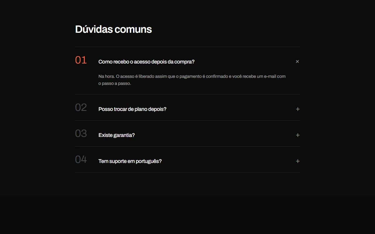 Prévia de FAQ Numerado em Linhas